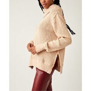 Free People We The Free Tommy Turtleneck Textured Sweater Toasted Almond Beige M